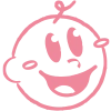 crayon-inspired icon of a smiling baby (pink lines)